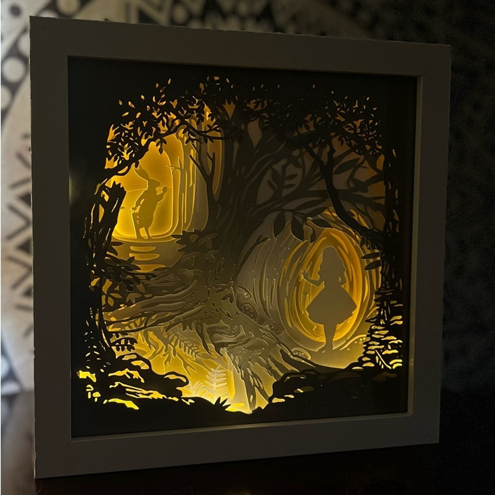 Handcrafted - 8”‎ x 8” Alice in Wonderland Shadow Box - Light Up - Unique Gift - Picture 4 of 11